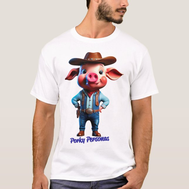 T-shirt Porky Personas drôles Pig personnages. Cowboy (Devant)