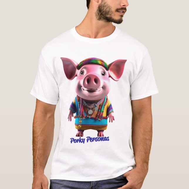 T-shirt Porky Personas drôles Pig personnages. Hippie (Devant)
