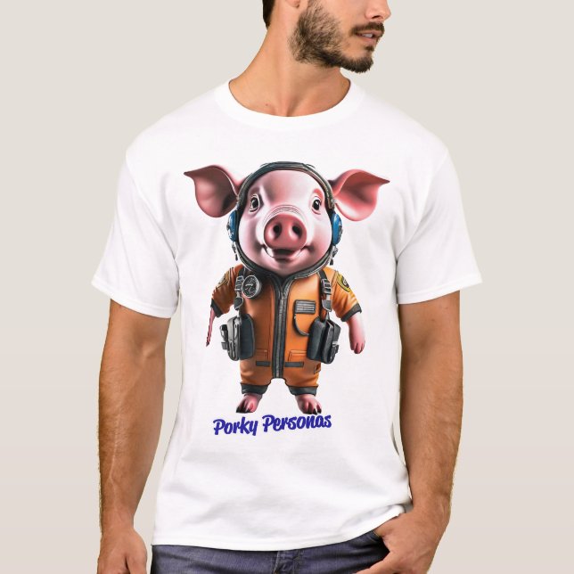 T-shirt Porky Personas drôles Pig personnages. Pilote (Devant)