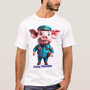 T-shirt Porky Personas drôles Pig personnages. Pilote