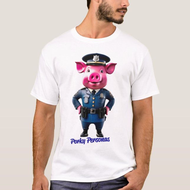 T-shirt Porky Personas drôles Pig personnages. Policier (Devant)