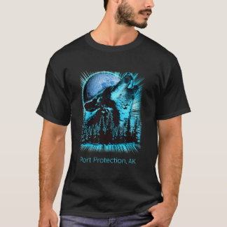 T-shirt Port Protection Alaska Lune Loup Hurlant Forêt Na