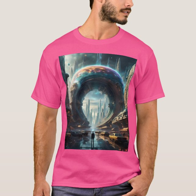 T-shirt Portail futuriste de la planète Alien avec Porte m (Devant)