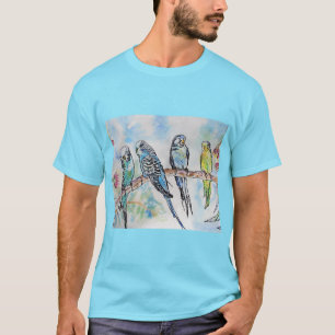 T-shirt Porte-clés en art aquarelle de perruches oiseaux a
