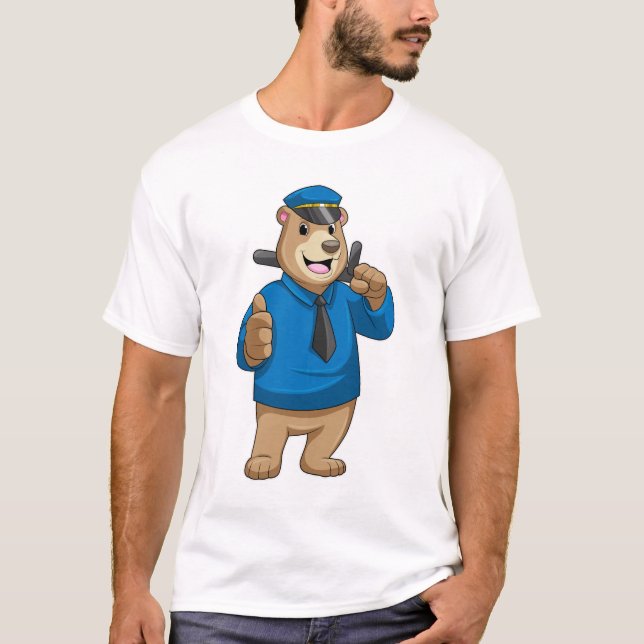 T-shirt Porter en tant qu'officier de police avec le casqu (Devant)