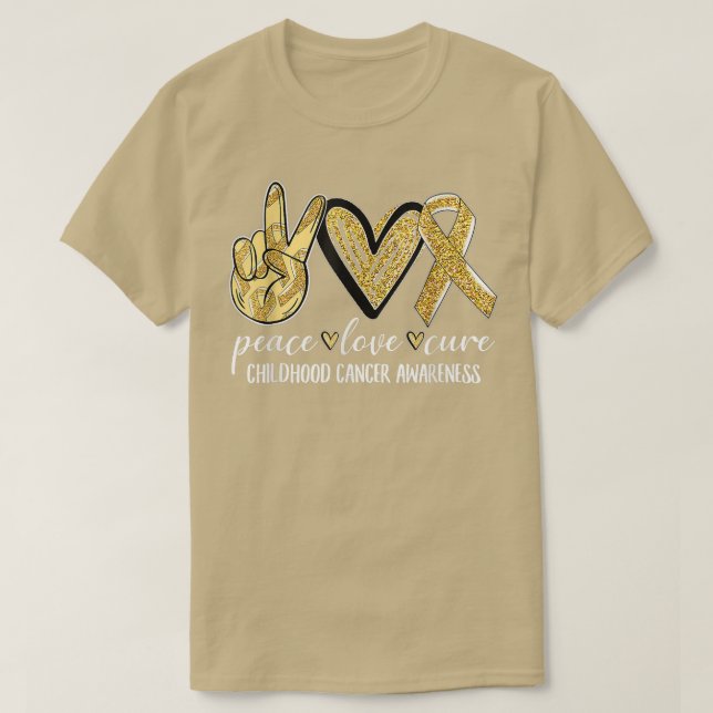 T-shirt Porter Gold Ruban Peace Love Cure Cancer de l'enfa (Design devant)