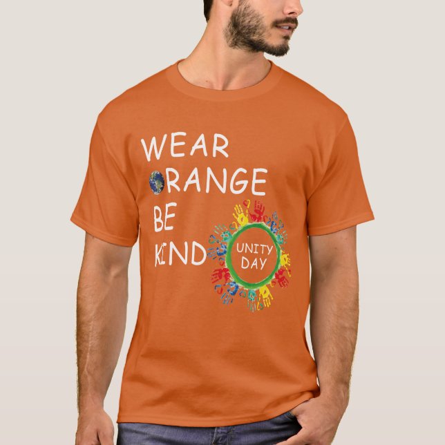 T-shirt porter orange soyez gentil jour d'unité (Devant)