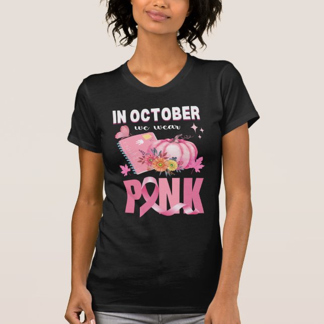 T-shirt Porter rose Ruban Halloween Bibliothèque sur le ca (Devant)