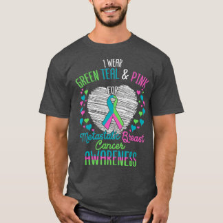 T-shirt Porter Vert Rose Turquoise Pour Le Sein Métastatiq