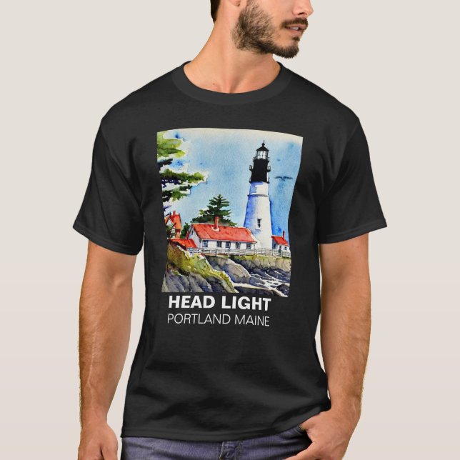 T-shirt Portland Lighthouse Maine Aquarelle (Devant)