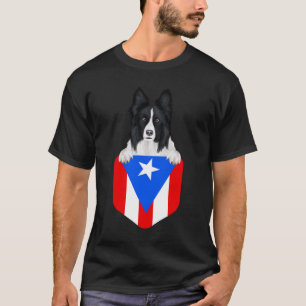 T-shirt Porto Rico Drapeau Bordure Collie Chien Dans Pocke