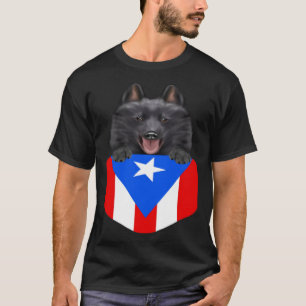 T-shirt Porto Rico Drapeau Chien Schipperke À Poche
