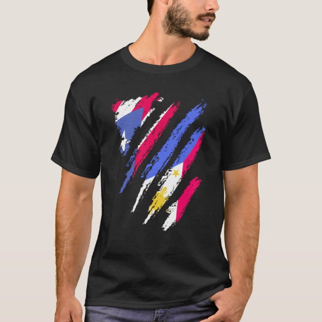 T-shirt Porto Rico Drapeau Philippines Grosse patriote pay (Devant)