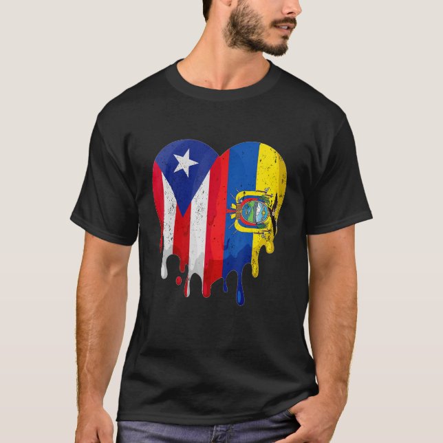 T-shirt Porto Rico Ecuador Drapeau Coeur Citoyen Grown Pat (Devant)