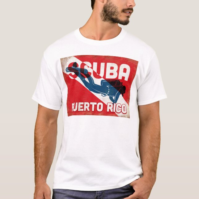 T-shirt Porto Rico Scuba Diver - Blue Retro (Devant)