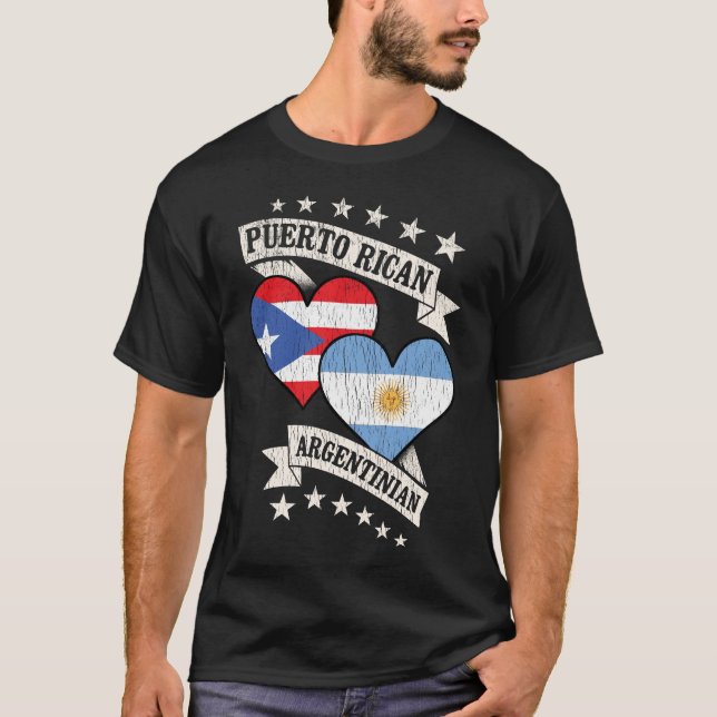 T-shirt Portoricain argentin drapeaux cardiaques (Devant)