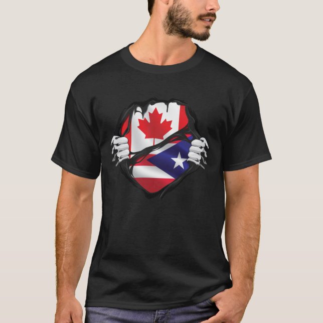 T-shirt Portoricain canadien Mains arrachées Drapeau (Devant)