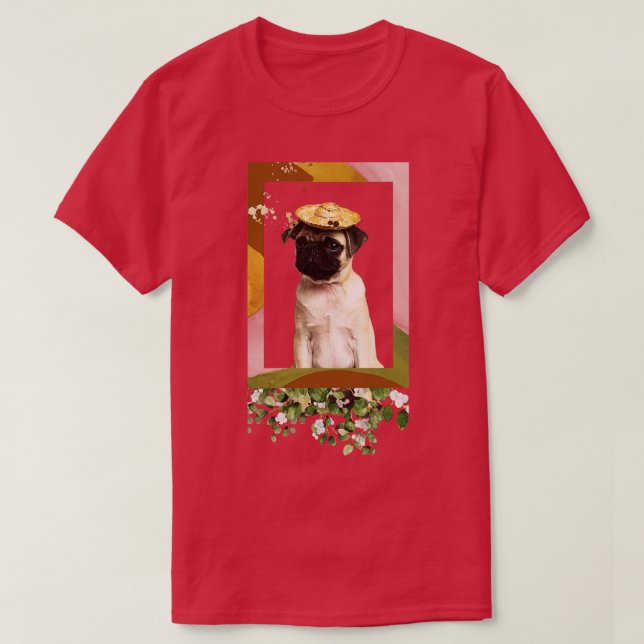 T-shirt Portrait animal de collection de fleurs de Carlin  (Design devant)