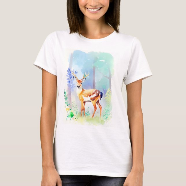 T-shirt Portrait d'aquarelle de cerf 5 (Devant)