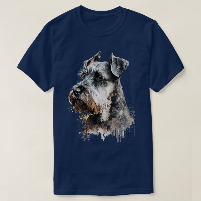 T-shirt Portrait d'aquarelle de chien Schnauzer Miniature (Design devant)