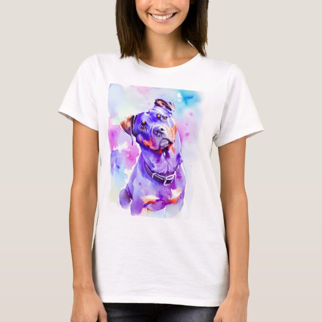 T-shirt Portrait d'aquarelle Rottweiler 1 (Devant)