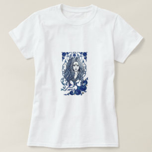 T-shirt Portrait d'art de femme boho bleu mystique