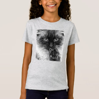 T-Shirt Portrait de chat au crayon, maillot fin pour jeune