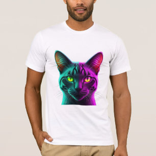 T-shirt Portrait de chat synthwave à tonalité néon divisée