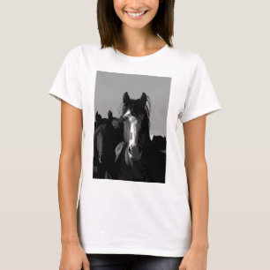 T-shirt Portrait de cheval noir et blanc