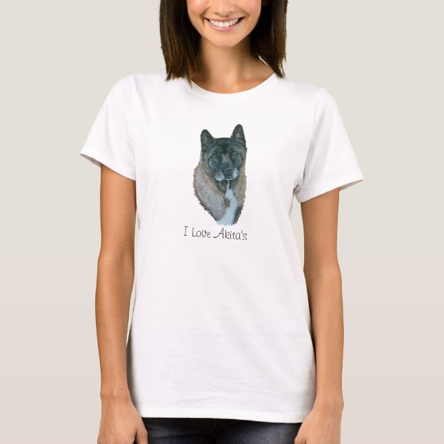 T-shirt portrait de chien akita japonaise mignonne art réa (Devant)