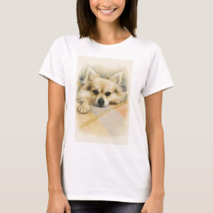 T-shirt Portrait de chien Chihuahua Pomeranian à l'aquarel