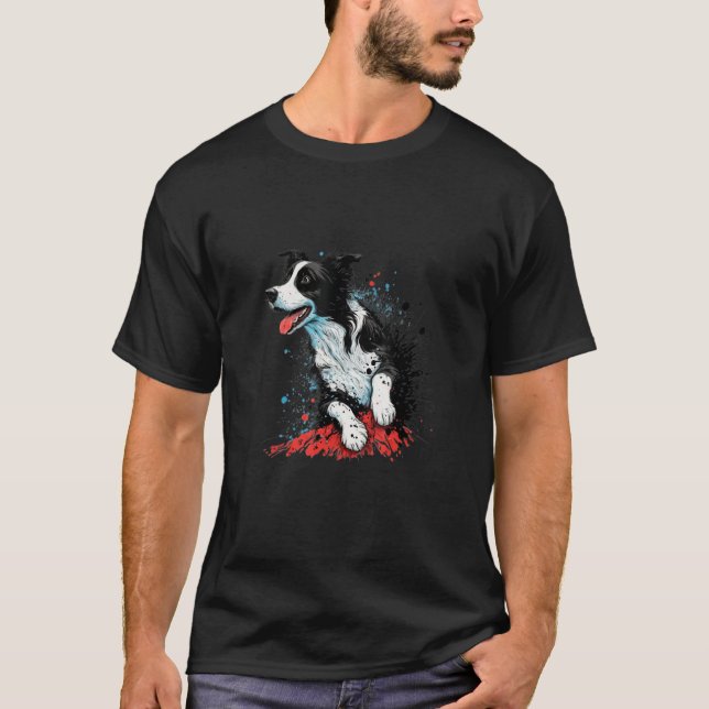 T-shirt Portrait de Chien Collie Bordure Douce (Devant)