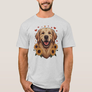 T-shirt Portrait de Chien Golden Retriever Cœur Floral Chi