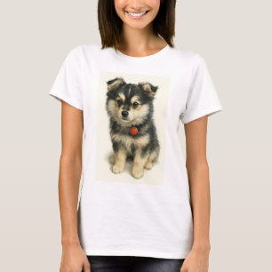 T-shirt Portrait de chiot Pomchi aquarelle adorable