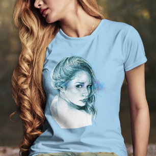T-shirt Portrait de fille Beau Bleu dessin artistique