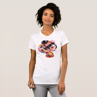 T-shirt Portrait de Geisha Unique Art Floral Beauté Desi