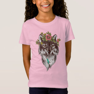 T-Shirt Portrait de halo de loup de style de Boho