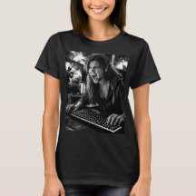 T-Shirt Portrait de Joueur Furieux Monochrome
