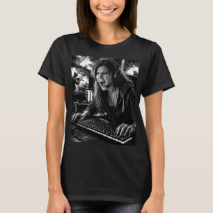 T-Shirt Portrait de Joueur Furieux Monochrome