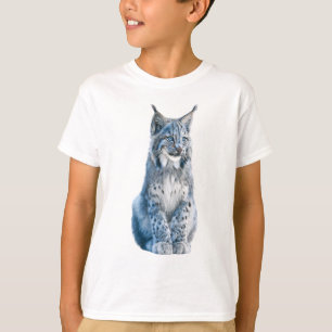 T-shirt Portrait de Lynx Sauvage Bleu Hiver pour Enfants