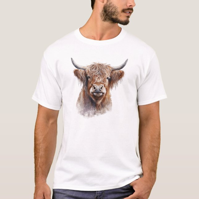 T-shirt Portrait de peinture à l'aquarelle de la vache Hig (Devant)