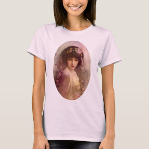 T-shirt Portrait de style vintage de la belle Florale femm