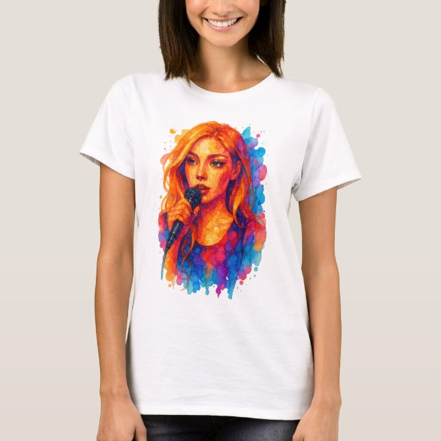 T-shirt Portrait d'encre d'alcool d'une jeune chanteuse (Devant)