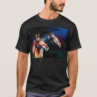 T-shirt Portrait d'huile de cheval peint dans des tons mul