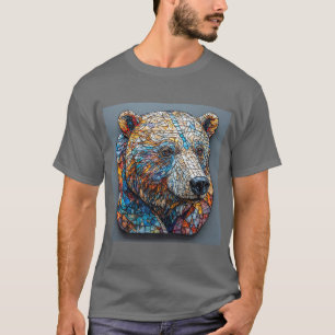 T-shirt Portrait d'ours grizzly dans un art de vitrail