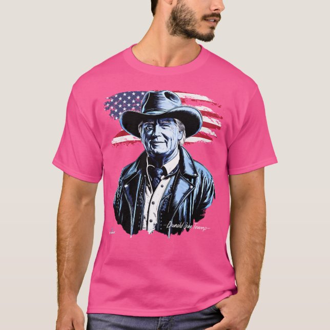 T-shirt Portrait Du Président Donald Trump Sur Cowboy L (Devant)