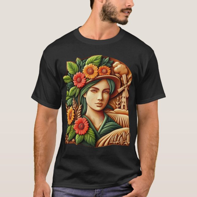 T-shirt Portrait d'un naturel en bois sculpté (Devant)