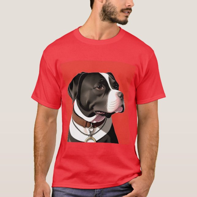T-shirt Portrait élégant d'un chien noir et blanc (Devant)