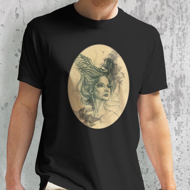 T-shirt Portrait Femme Crâne d'oiseaux Ailes Imaginaire su (Créateur téléchargé)
