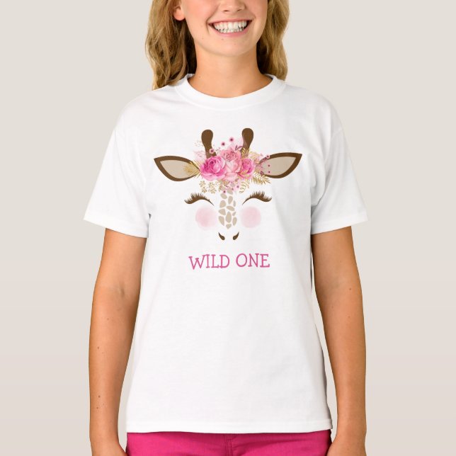 T-shirt Portrait floral rose de girafe (Devant)